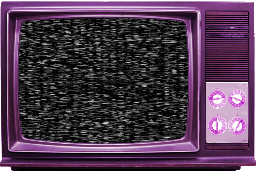 a gif of a retro styled-tv, with a pink-ish overtone, and a gif of static in the background.